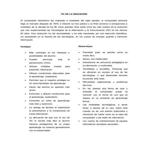 Ventajas y desventajas de las TIC