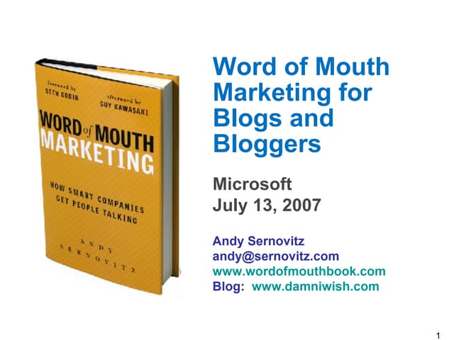 Word Of Mouth For Blogs by Andy Sernovitz
