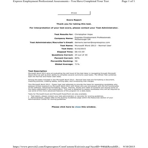 Word 2013 skills test