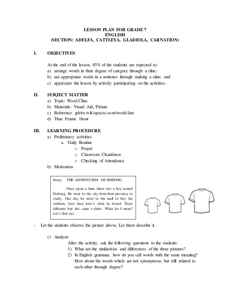 word cline lesson plan