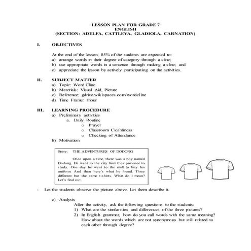 Word cline lesson plan