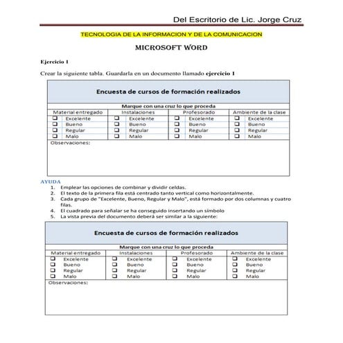 Word ejercicios de tablas No. 1