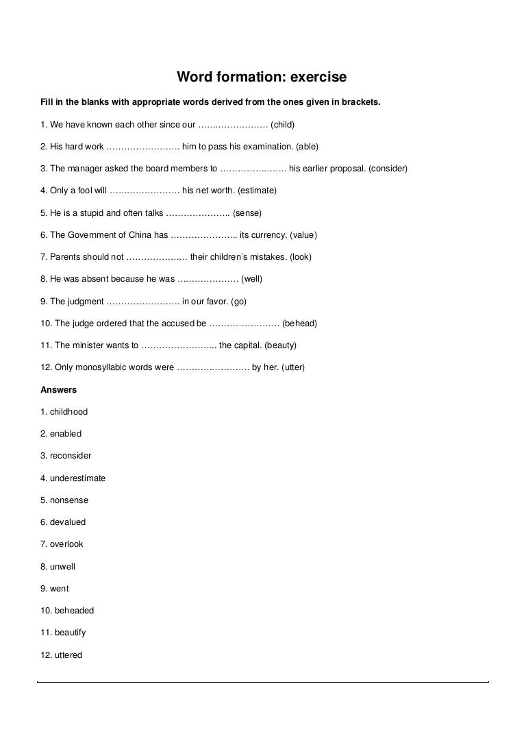 Word formation exercise