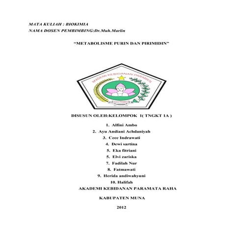 Word klmpok 1.metabolis purin dan pirimidin AKBID PARAMATA RAHA 