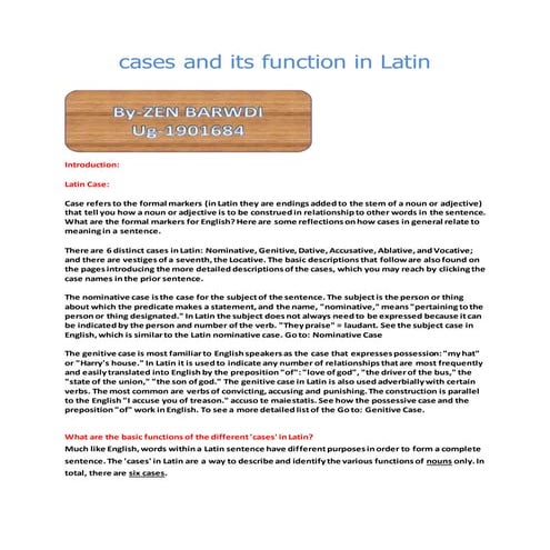 Cases and its function in Latin ( Word )