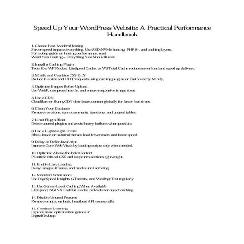 Speed Up Your WordPress Website: A Practical Performance Handbook | PDF