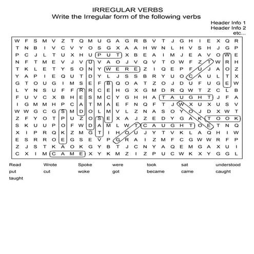Irregular verbs wordsearch clues | PDF