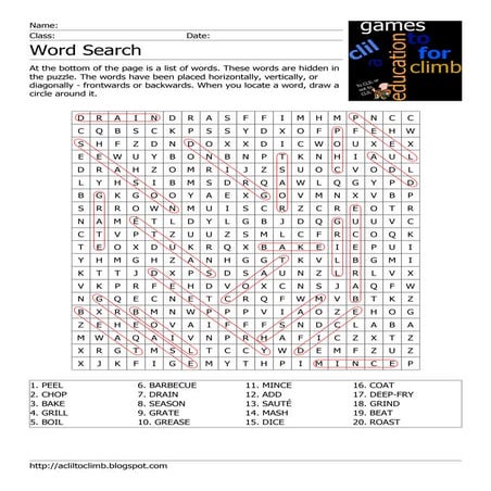 Cooking Verbs Word search KEY