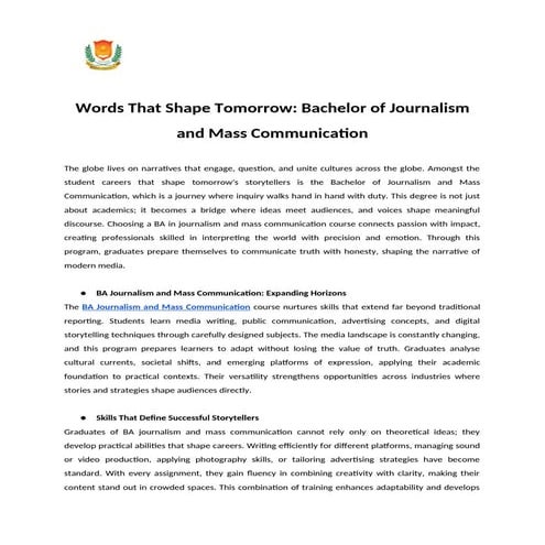 Words That Shape Tomorrow Bachelor of Journalism and Mass Communication.docx