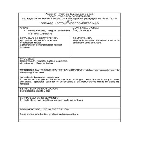 Presentacion proyecto de aula | DOCX