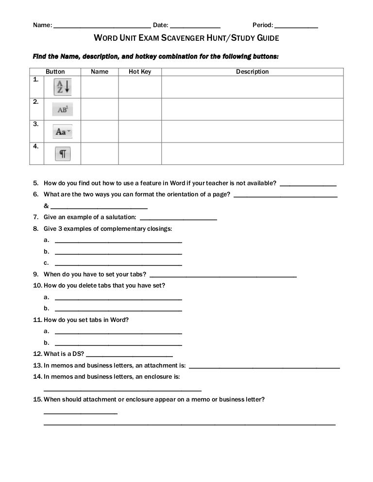 Word unit exam scavenger hunt