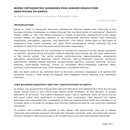 Work integrated learning for TVET institutions in Kenya | PDF