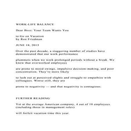 WORK-LIFE BALANCEDear Boss Your Team Wants Youto Go o.docx