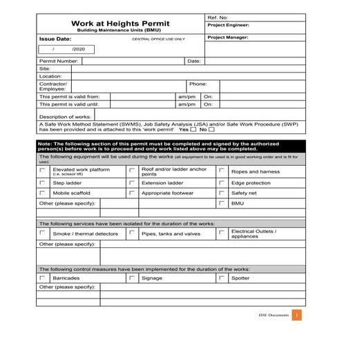 Height work permit | DOC