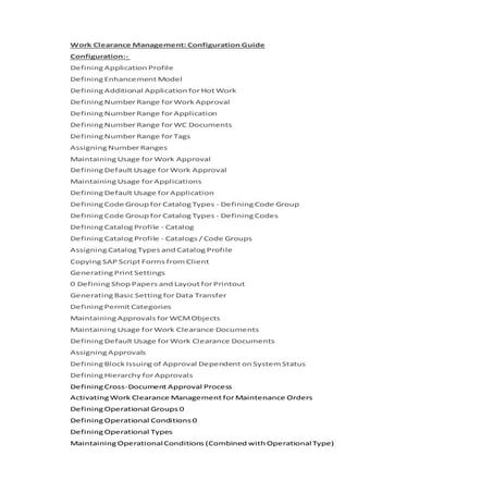 Work clearance management   config and steps