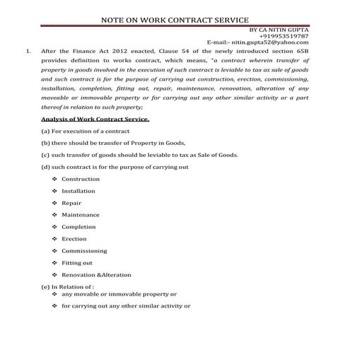 Note on Work contract