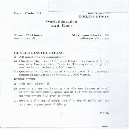 Work education d.el.ed 1st year paper code-111