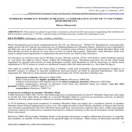 Workers mobility within Schengen: acomparative study of 17 countries requirements
