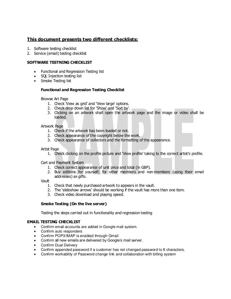 Work Example (Testing Checklist)