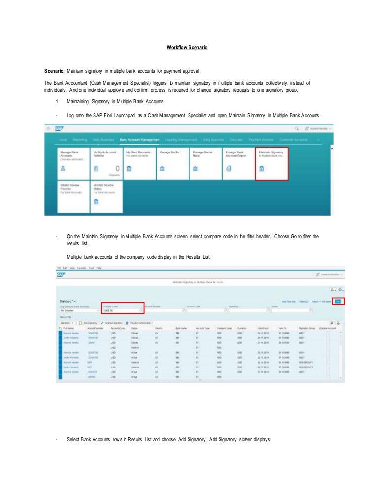 S 4 Hana Cash Management Maintain Signatory In Mutiple Bank Accounts