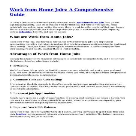 Work from Home Jobs: A Comprehensive Guide