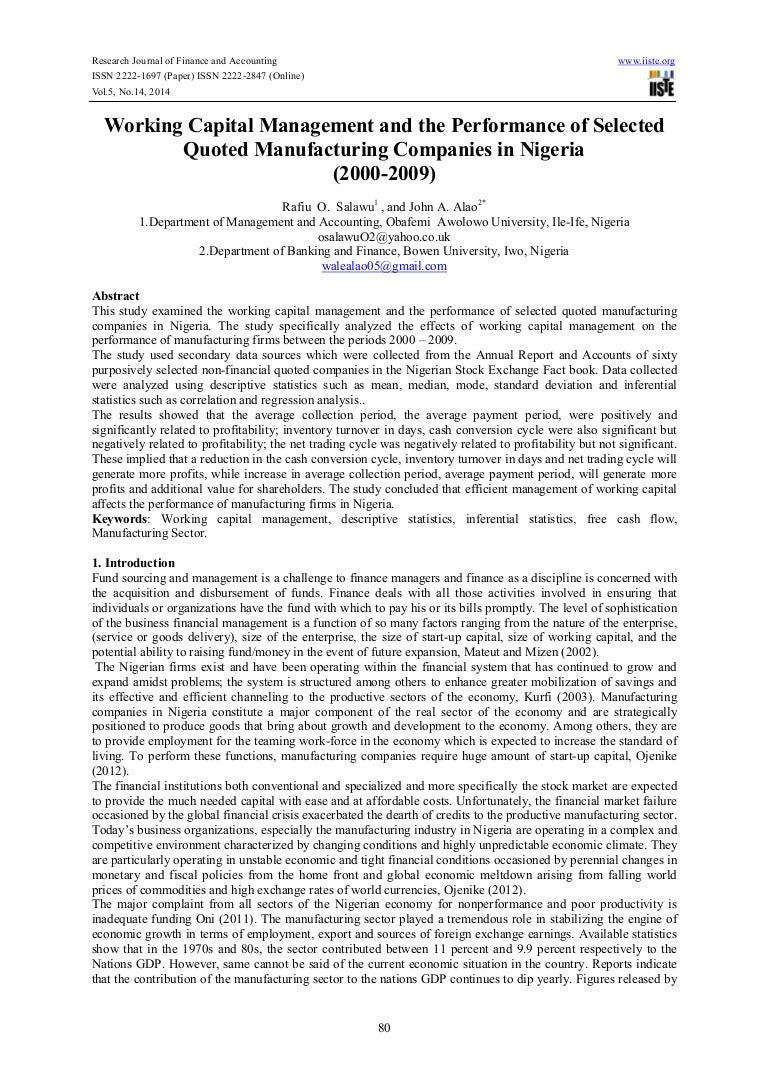 Master thesis working capital management
