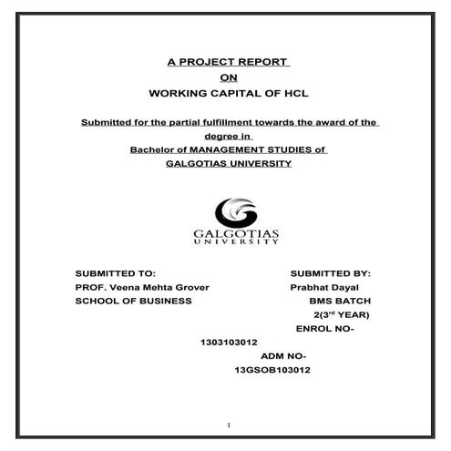 Working capital management in it sector hcl  123