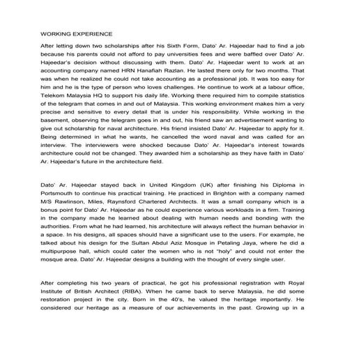 WORKING EXPEREINCE AR. HAJEEDAR