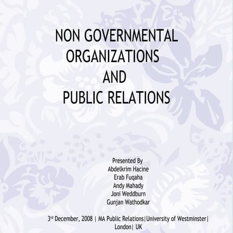 Public Relations and NGO sector in UK