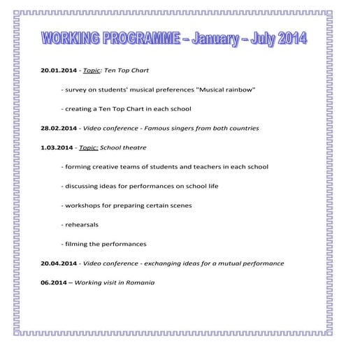 Working programme jan july 2014 | PDF