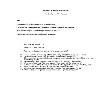 Working Title And Warp Films Research