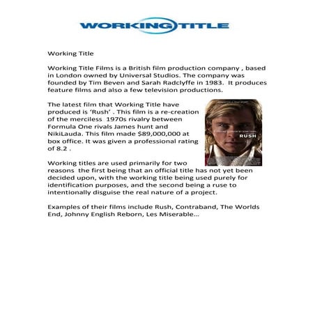 Working  title media work 