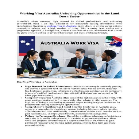 Working Visa Australia: Unlocking Opportunities in the Land Down Under