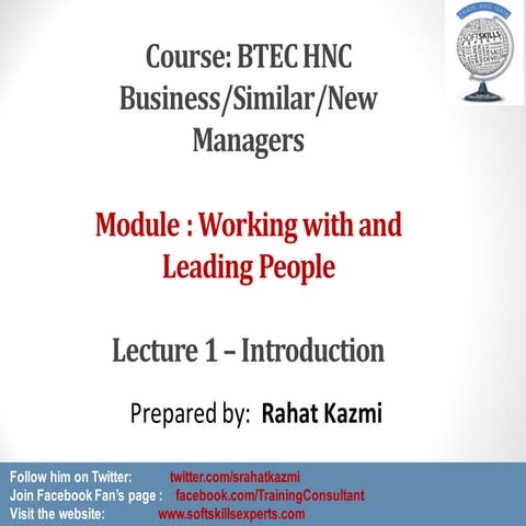 Working with and Leading People, Lecture 1