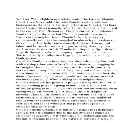 Working With Children and Adolescents The Case of ClaudiaClaudi.docx