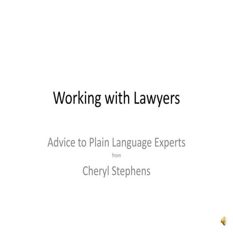 Working With Lawyers by Cheryl Stephens, Canada