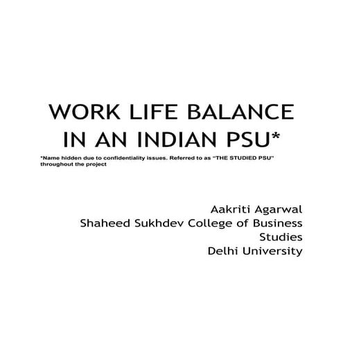 Work Life Balance in an Indian PSU | PDF