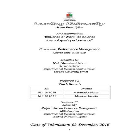 Influence of Work-life balance in employee’s performance