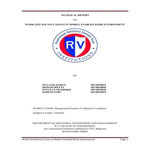 Work life balance issues in mobile enabled work environment