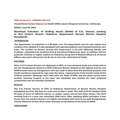 Workload indicators of staffing needs