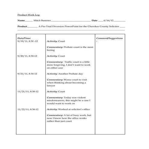 Product work log 03 01 | DOCX