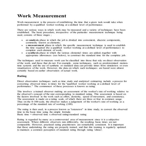 Work measurement