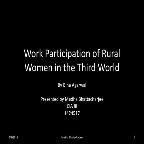 Work participation of rural women in the third