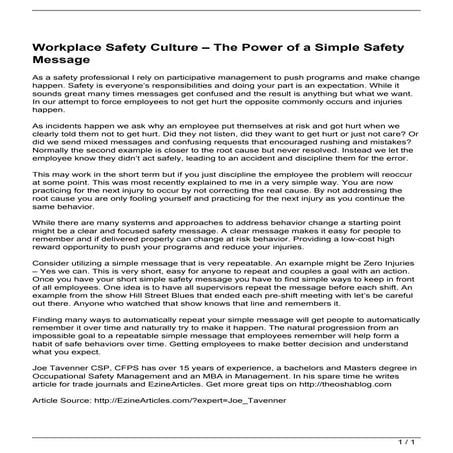 Workplace Safety Culture &#8211; The Power of a Simple Safety Message