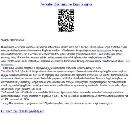 Workplace Discrimination Essay Examples | PPT