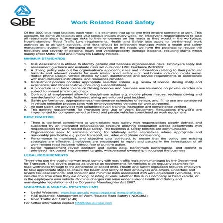 Work Related Road Safety   Qbe Standards 17