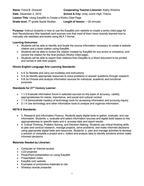 Easybib Lesson Plan