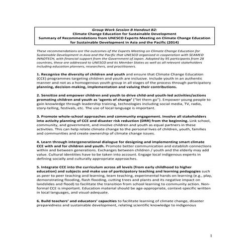 Work Session B Handout B2 Climate Change Education for Sustainable Development