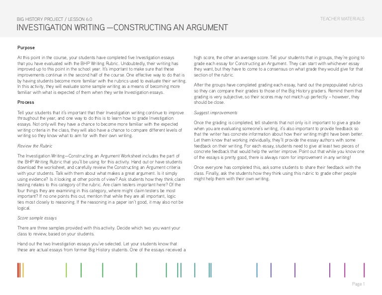 6.0 Investigation Writing - Constructing an Argument