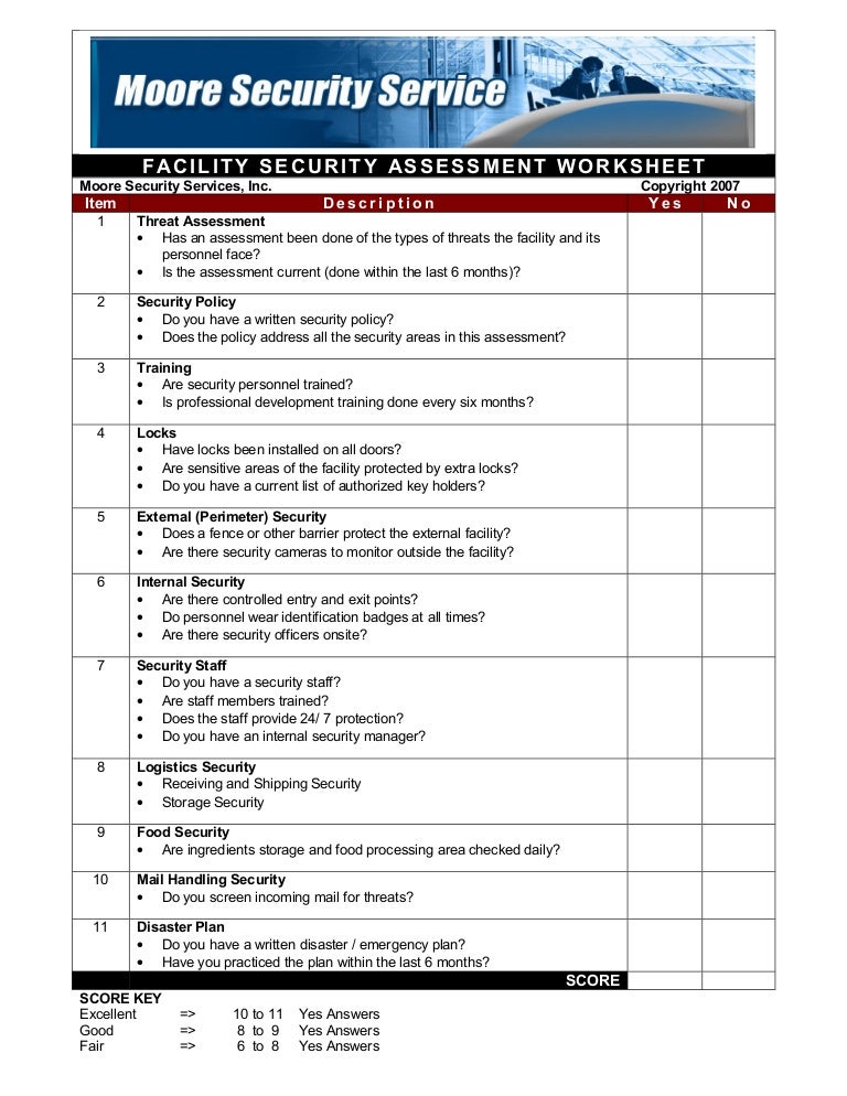 Worksheet security assessment